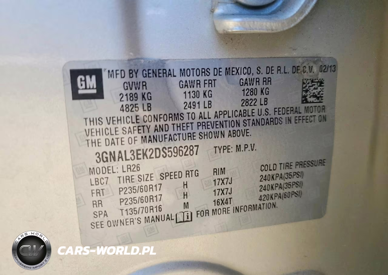 2013 Chevrolet Captiva Lt VIN:3GNAL3EK2DS596287 - 13