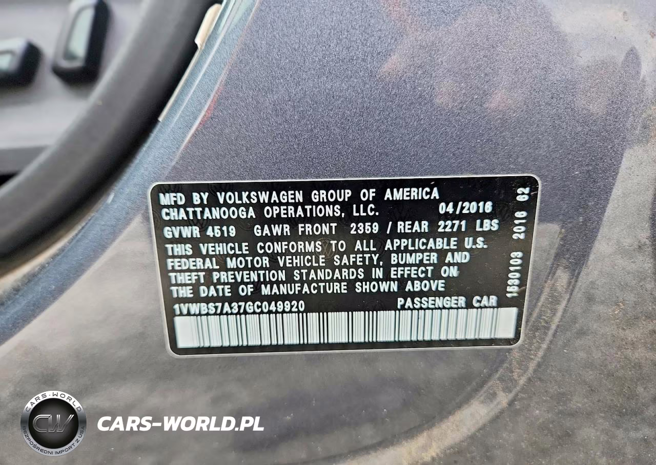 2016 Volkswagen Passat Se VIN:1VWBS7A37GC049920 - 12