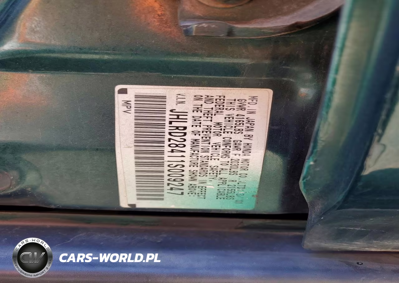 2001 Honda Cr-V Lx VIN:JHLRD28411S009247 - 13