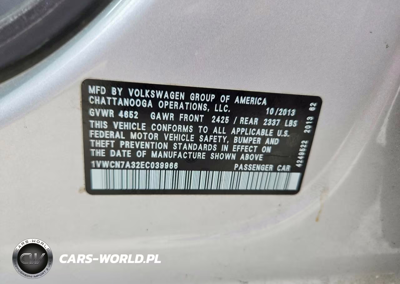 2014 Volkswagen Passat Sel VIN:1VWCN7A32EC039966 - 12