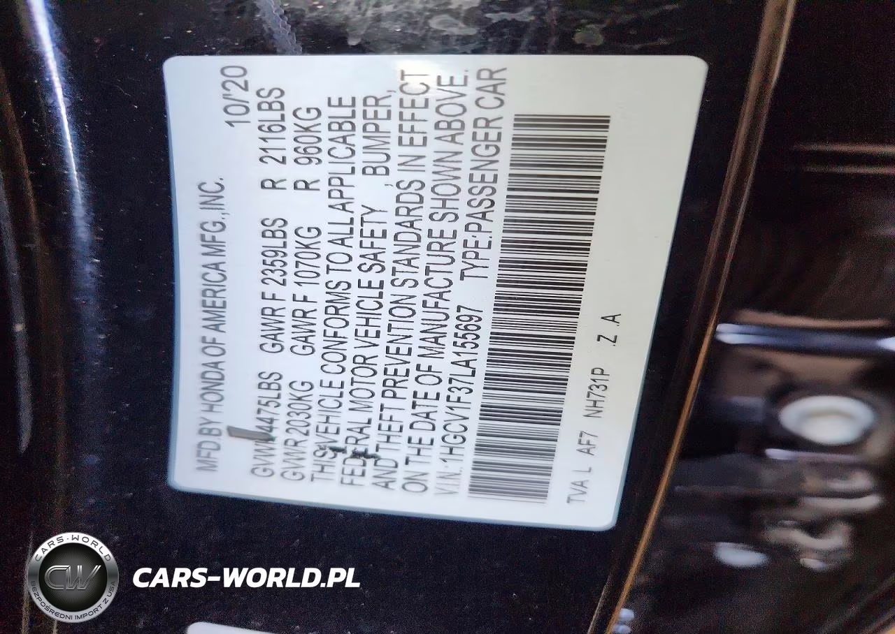 2020 Honda Accord Sport VIN:1HGCV1F37LA155697 - 13