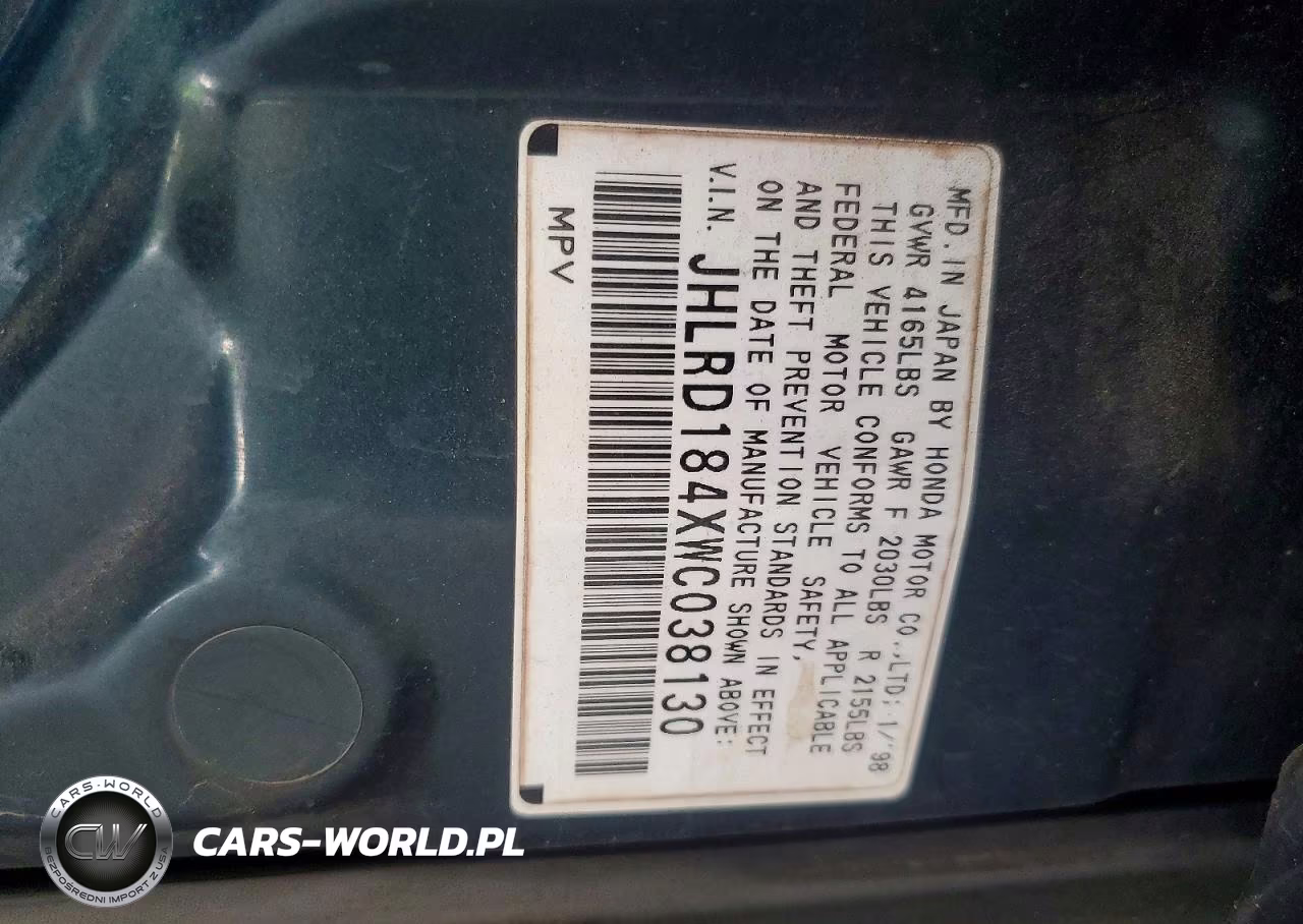 1998 Honda Cr-V Lx VIN:JHLRD184XWC038130 - 13