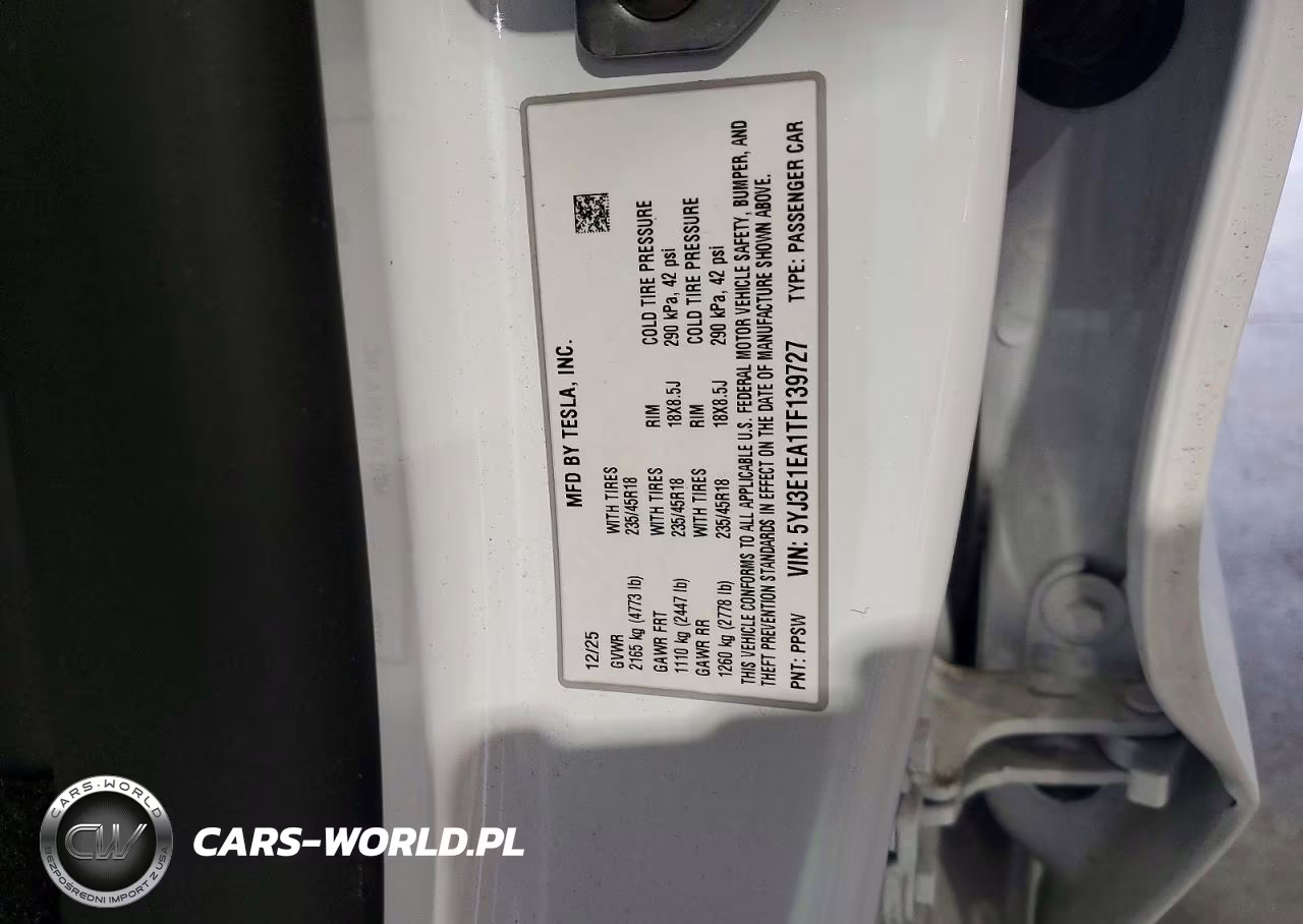2026 Tesla Model 3 VIN:5YJ3E1EA1TF139727 - 13