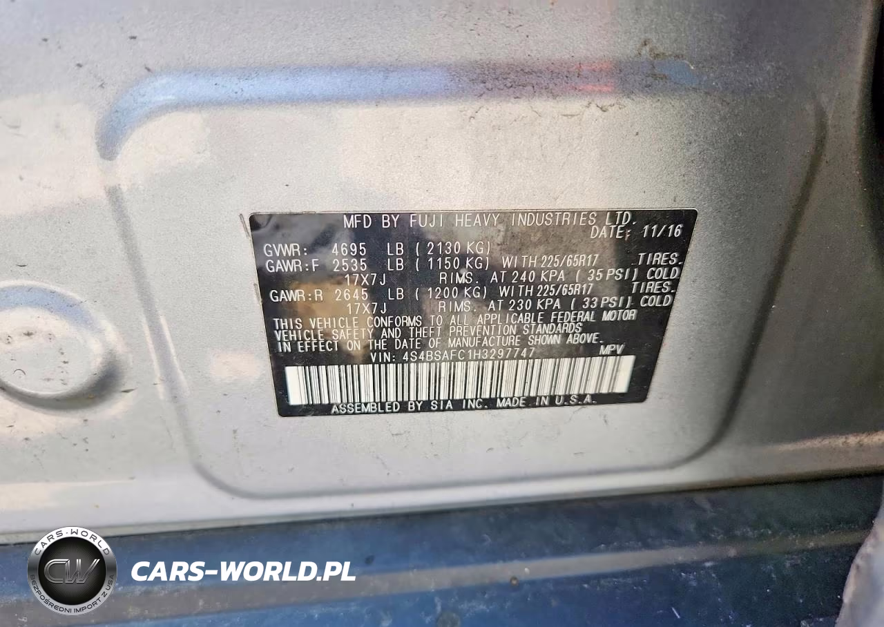 2017 Subaru Outback 2.5I Premium VIN:4S4BSAFC1H3297747 - 13