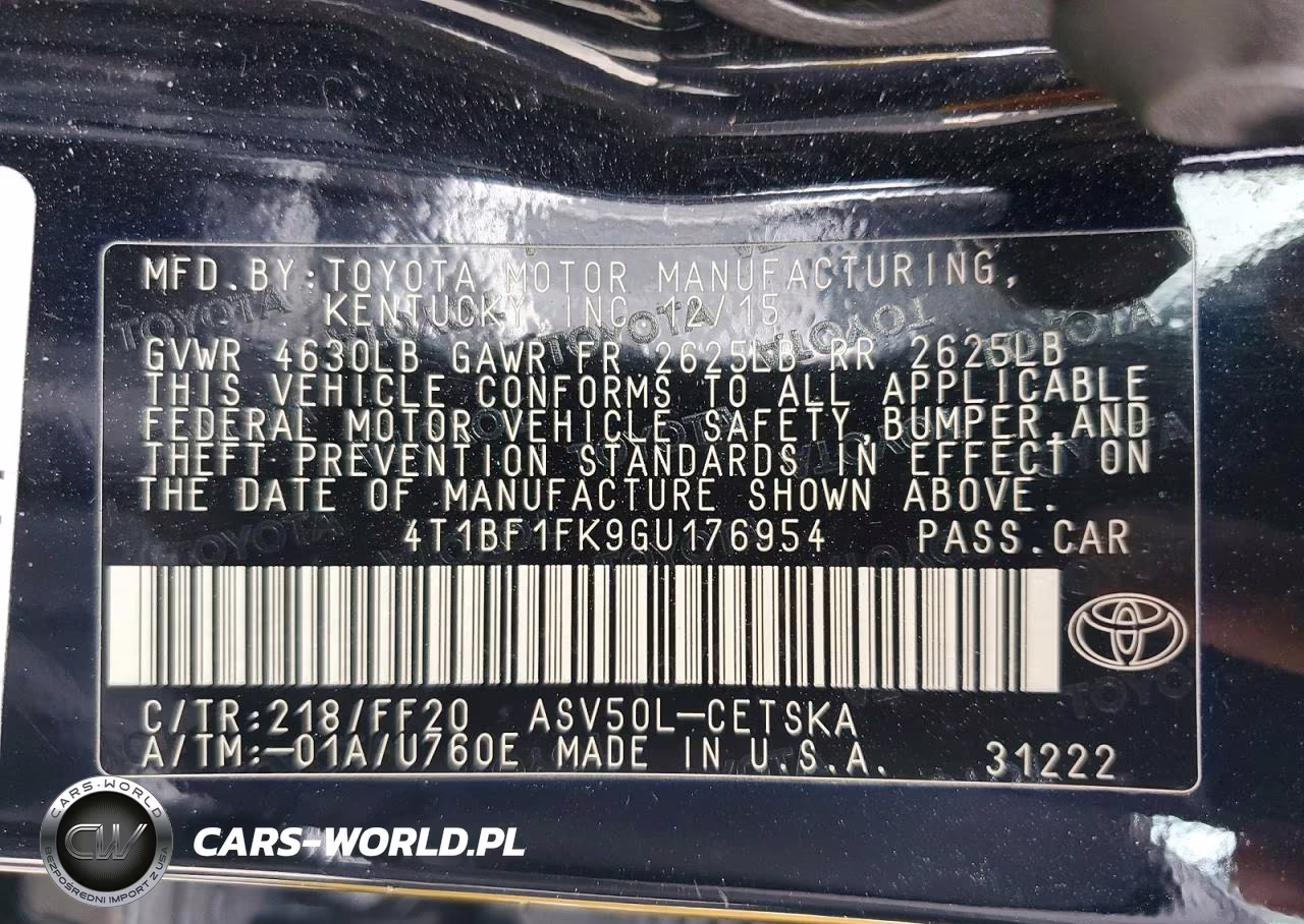 2016 Toyota Camry VIN:4T1BF1FK9GU176954 - 12
