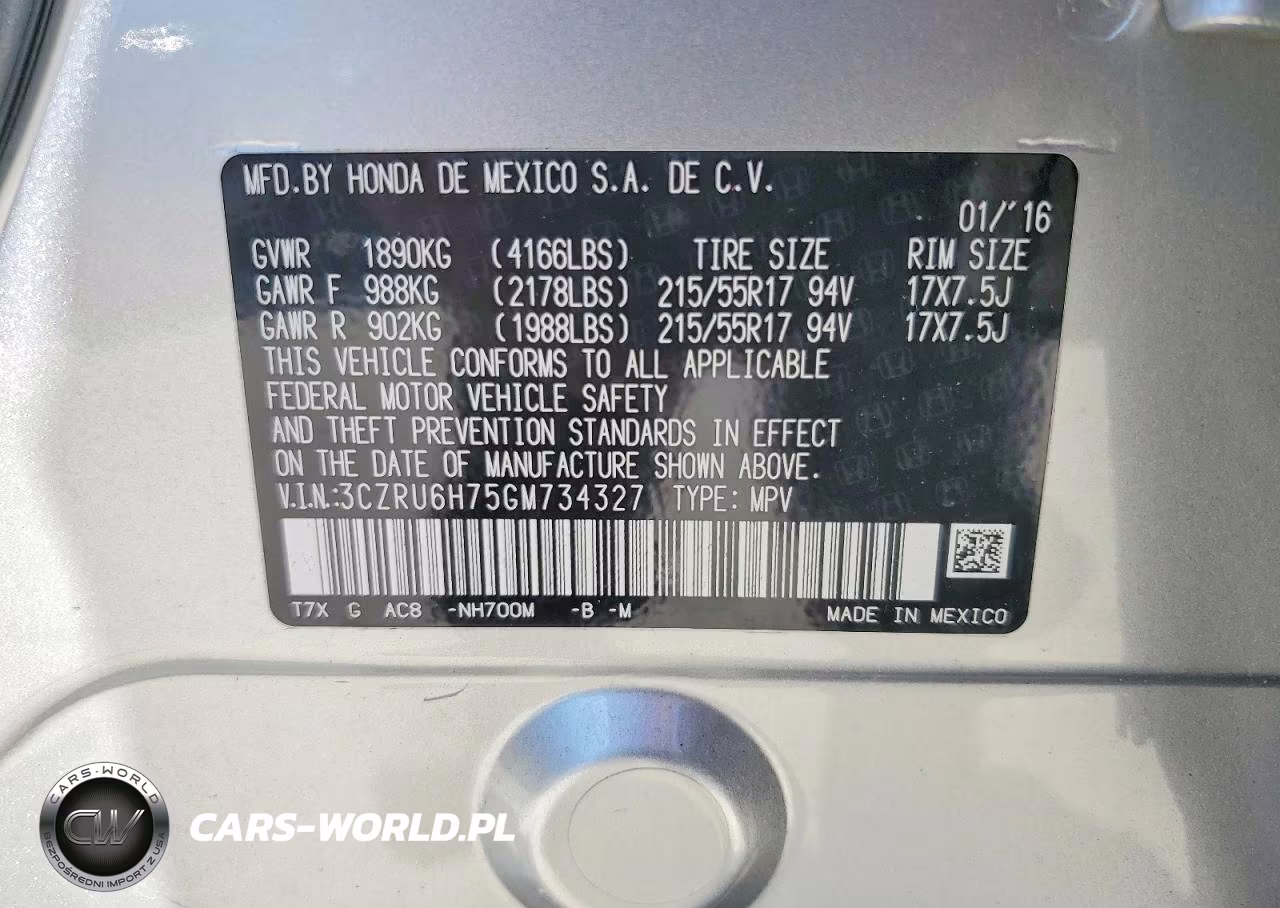 2016 Honda Hr-V Exl VIN:3CZRU6H75GM734327 - 13