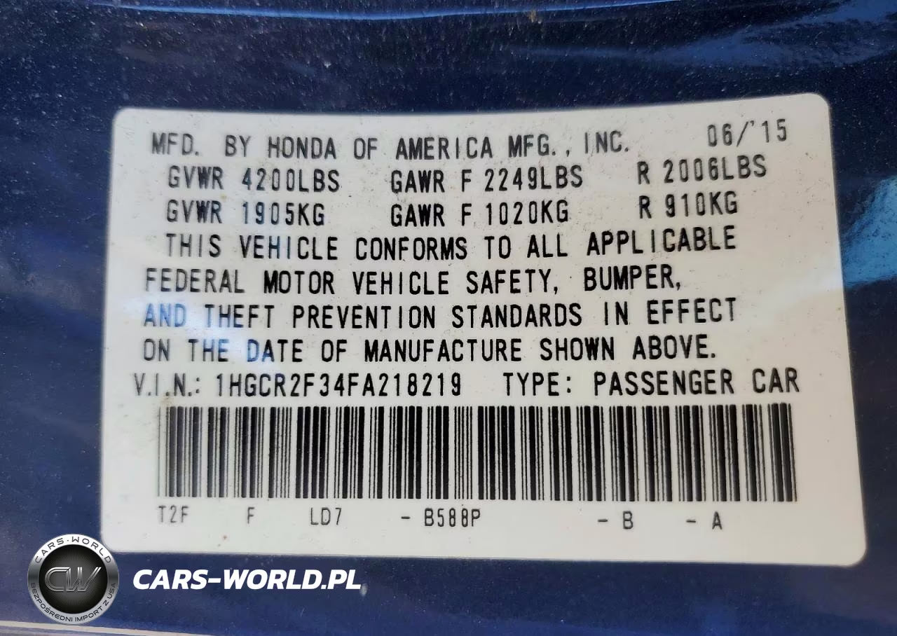 2015 Honda Accord Lx VIN:1HGCR2F34FA218219 - 13