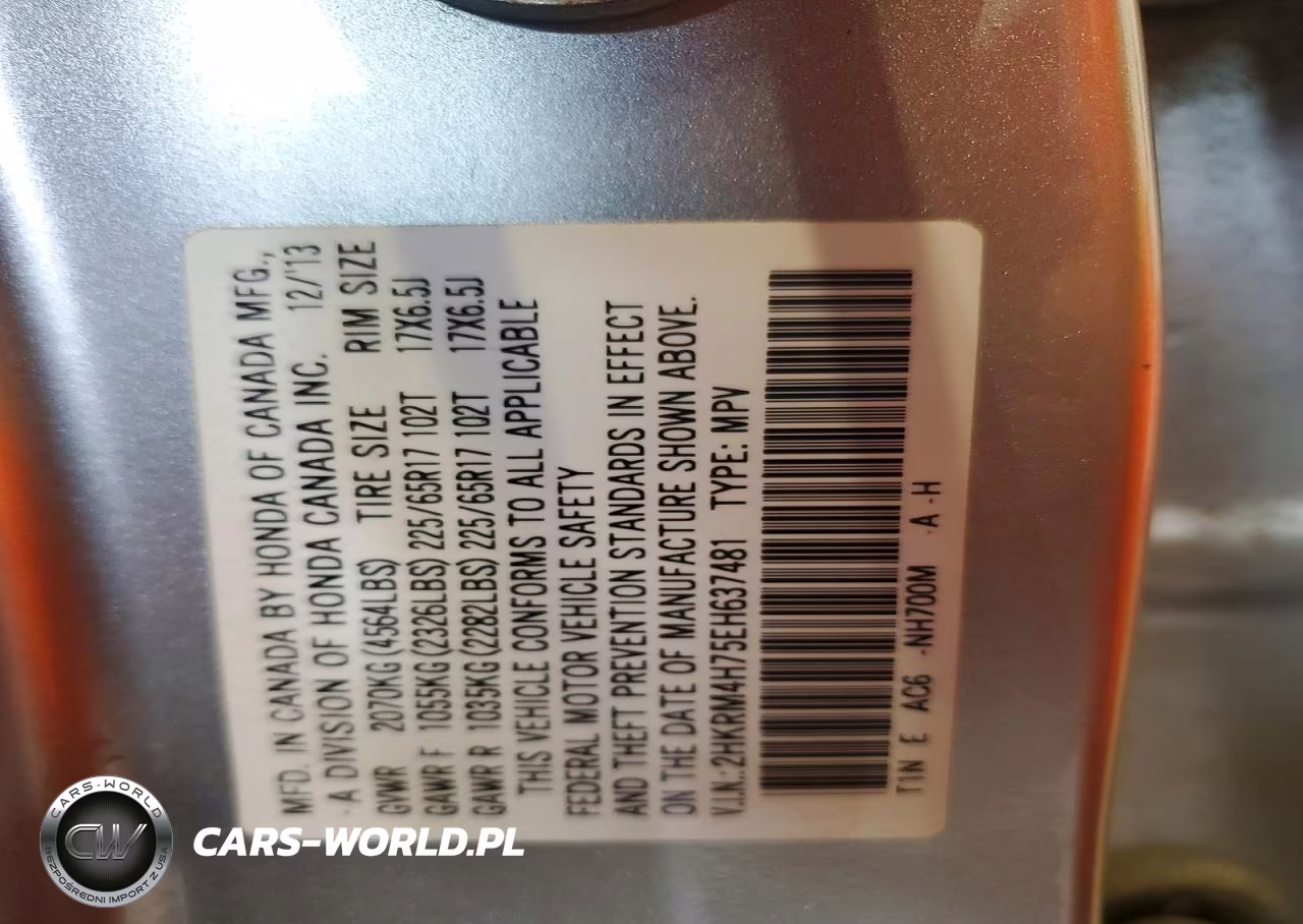 2014 Honda Cr-V Exl VIN:2HKRM4H75EH637481 - 13