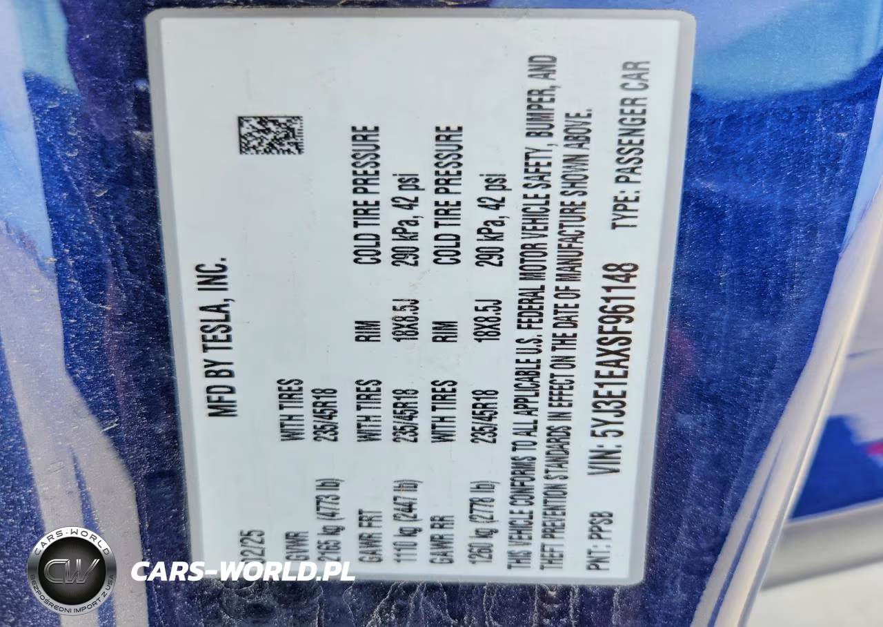 2025 Tesla Model 3 VIN:5YJ3E1EAXSF961148 - 13