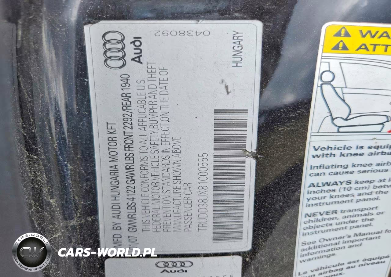 2008 Audi Tt 3.2 Quattro VIN:TRUDD38JX81000555 - 12