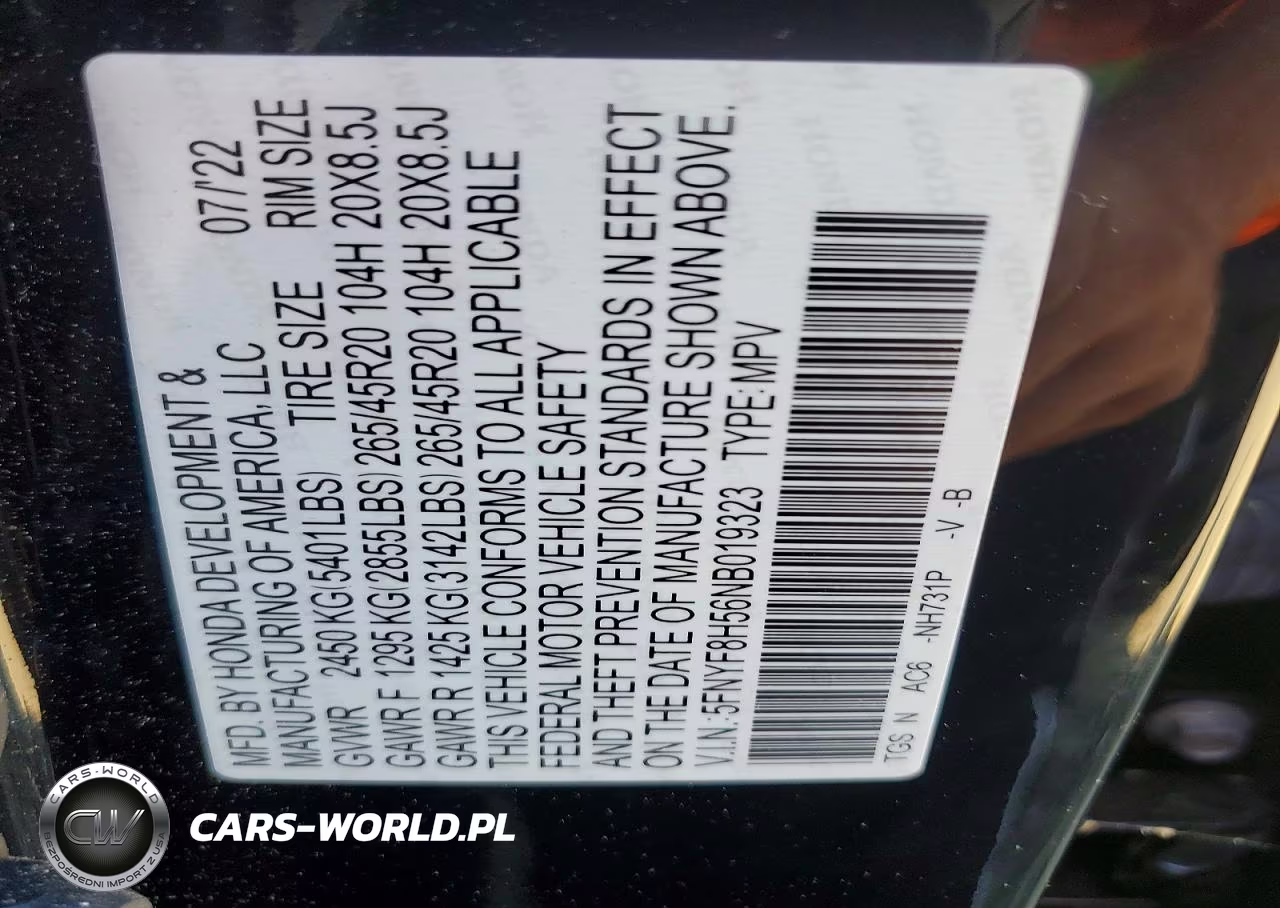 2022 Honda Passport Exl VIN:5FNYF8H56NB019323 - 13