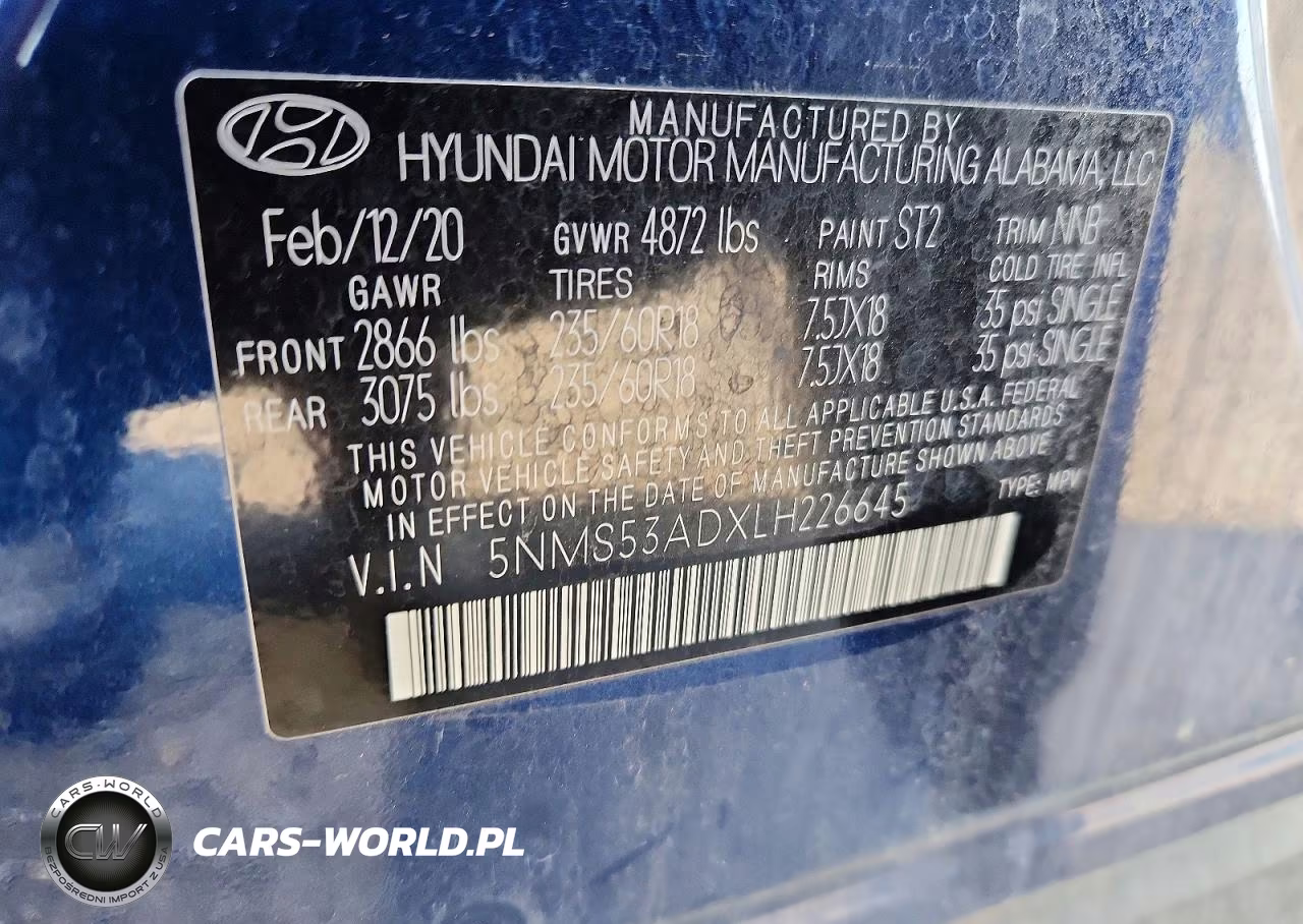 2020 Hyundai Santa Fe Limited VIN:5NMS53ADXLH226645 - 13