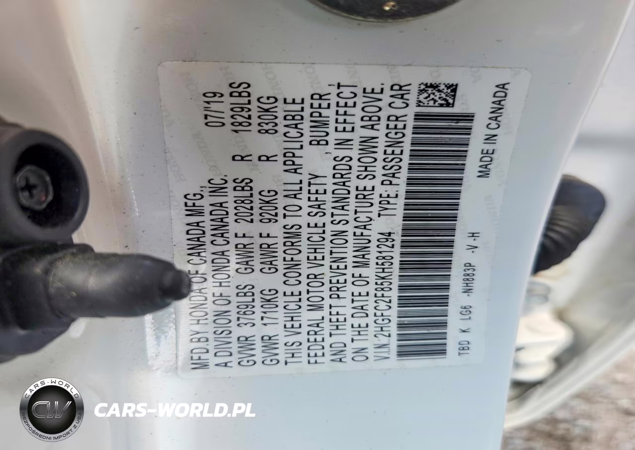 2019 Honda Civic Sport VIN:2HGFC2F85KH581294 - 12