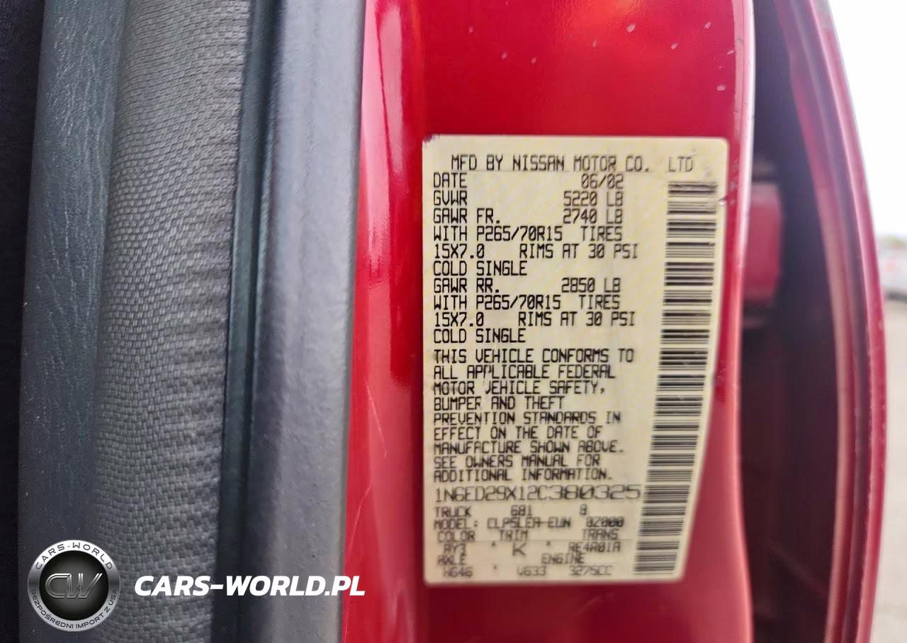 2002 Nissan Frontier Xe-V6 VIN:1N6ED29X12C380325 - 12