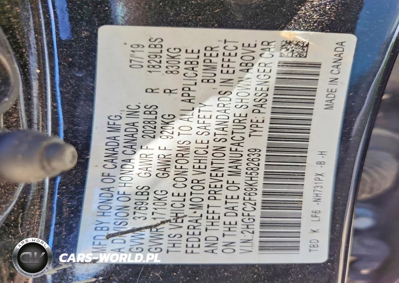 2019 Honda Civic Lx VIN:2HGFC2F69KH582639 - 12
