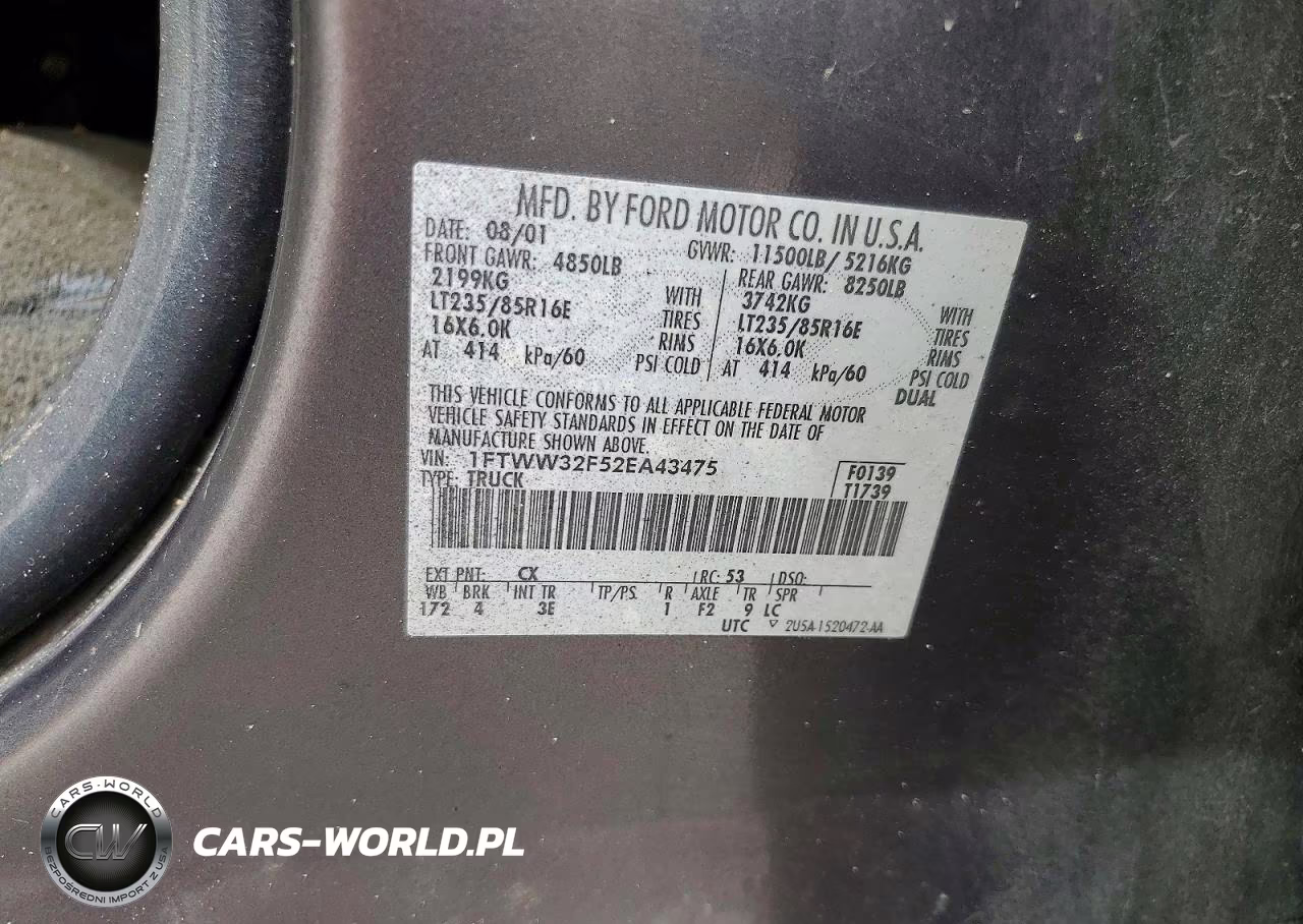 2002 Ford F350 Super Duty VIN:1FTWW32F52EA43475 - 12