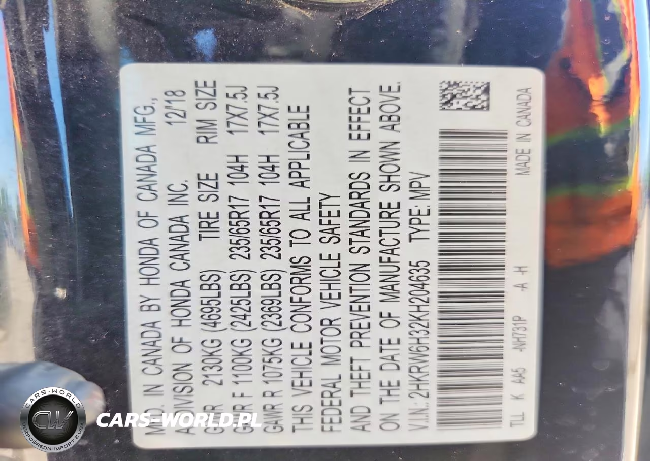 2019 Honda Cr-V Lx VIN:2HKRW6H32KH204635 - 13