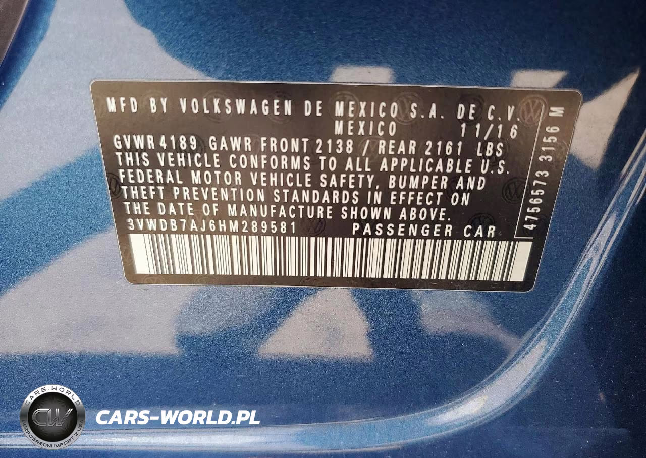 2017 Volkswagen Jetta Se VIN:3VWDB7AJ6HM289581 - 13
