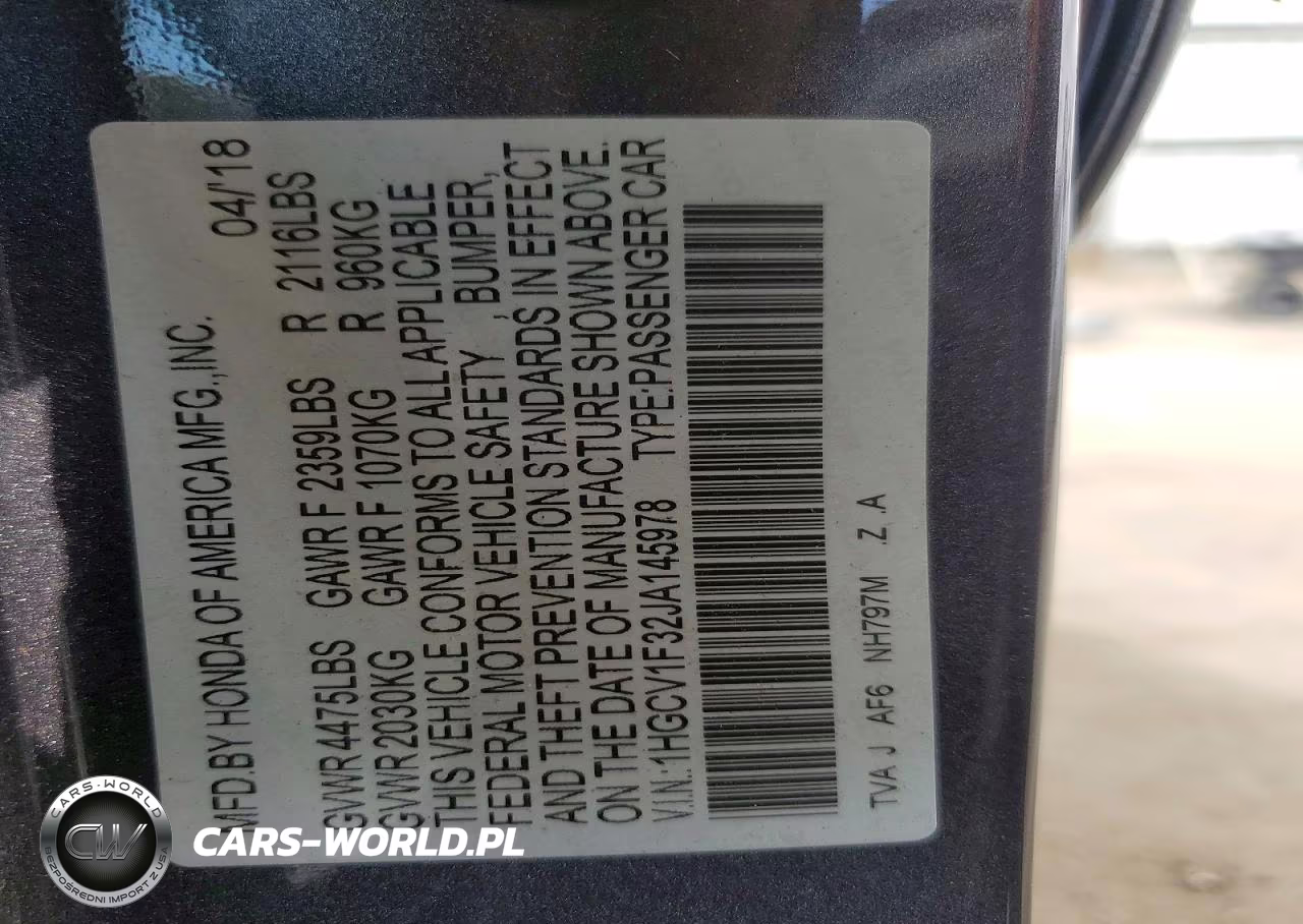 2018 Honda Accord Sport VIN:1HGCV1F32JA145978 - 12