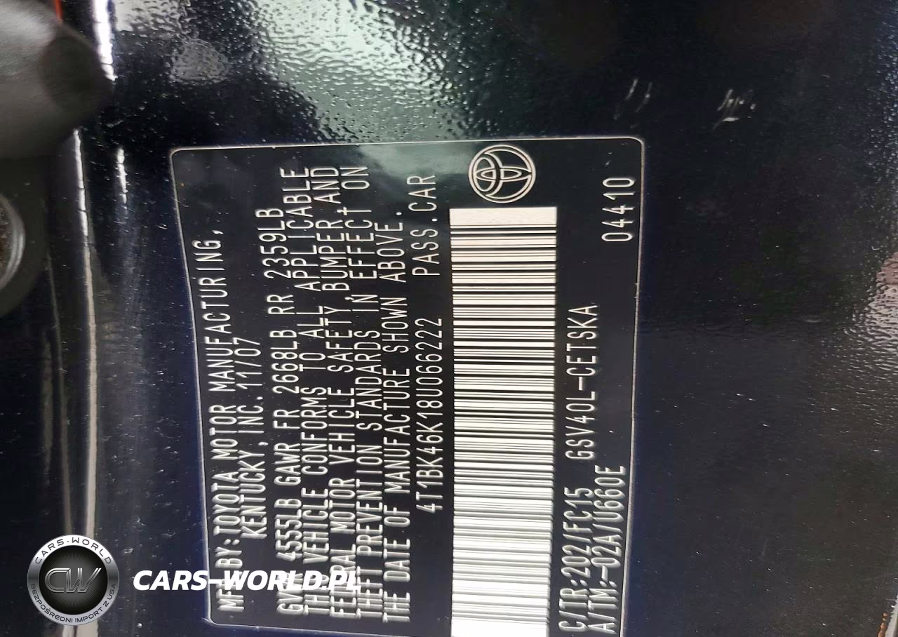 2008 Toyota Camry Se V6 VIN:4T1BK46K18U066222 - 12