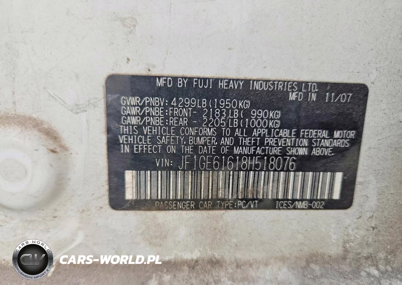 2008 Subaru Impreza 2.5I VIN:JF1GE61618H518076 - 12