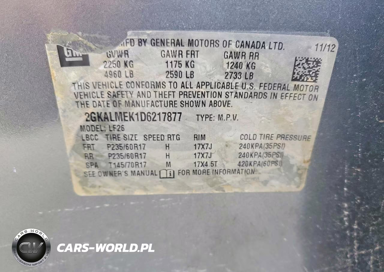 2013 GMC Terrain Sle VIN:2GKALMEK1D6217877 - 13