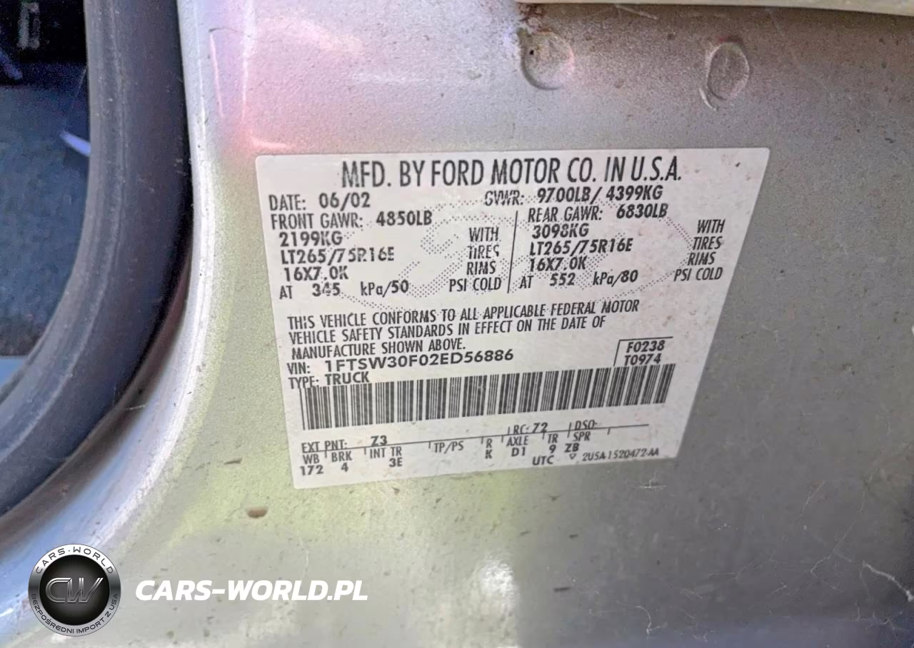 2002 Ford F350 Srw Super Duty VIN:1FTSW30F02ED56886 - 10
