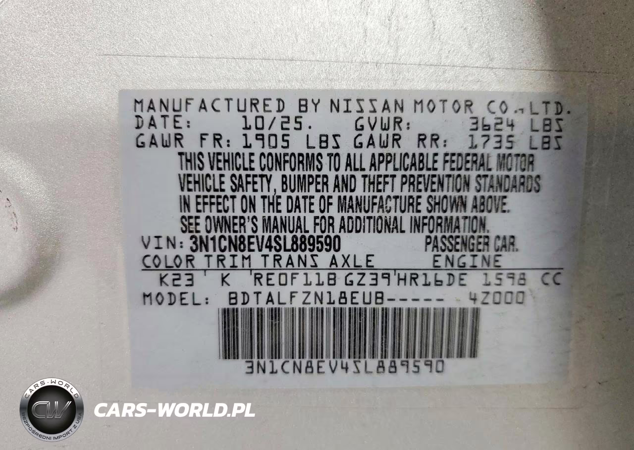 2025 Nissan Versa Sv VIN:3N1CN8EV4SL889590 - 12