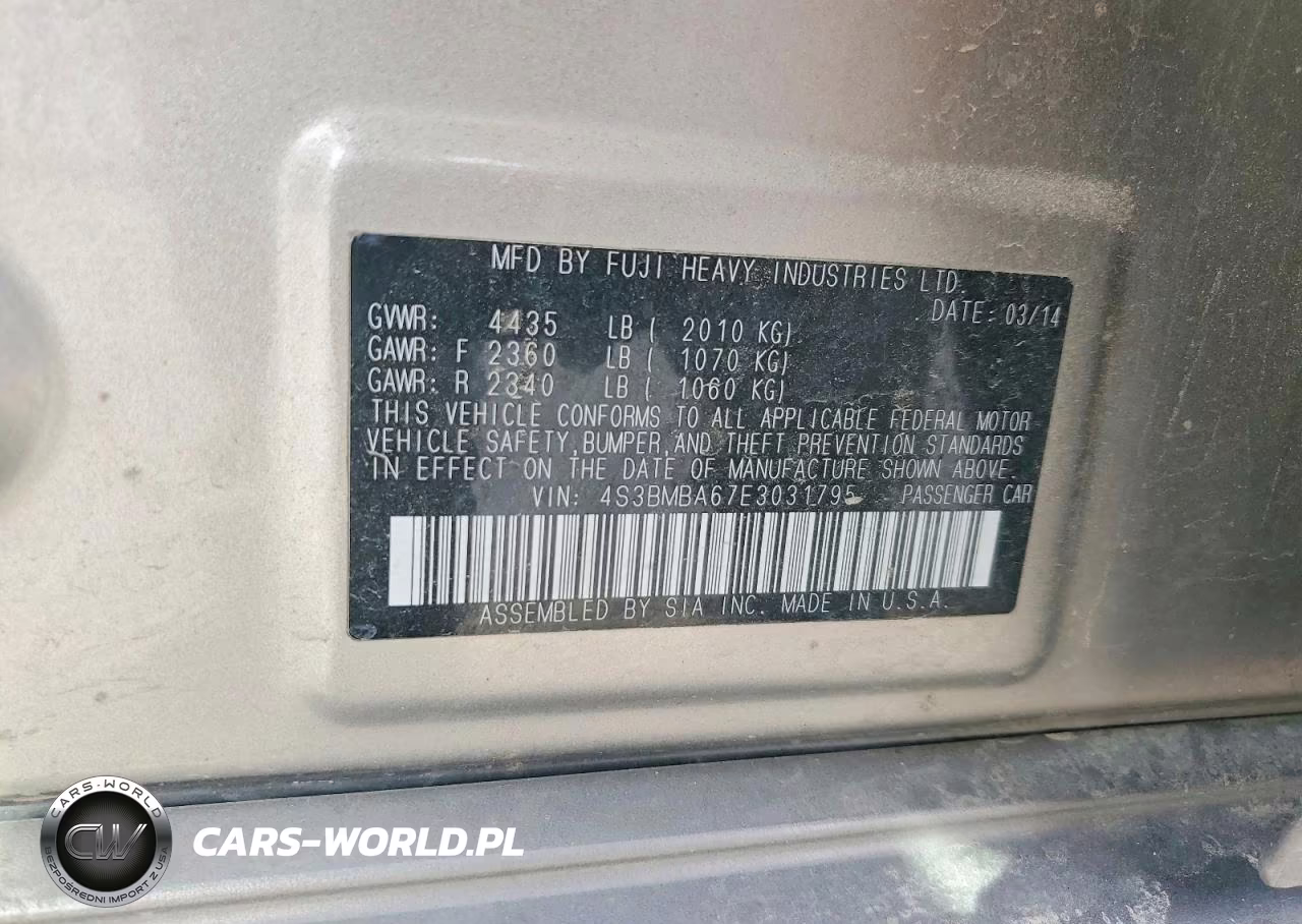 2014 Subaru Legacy 2.5I VIN:4S3BMBA67E3031795 - 12