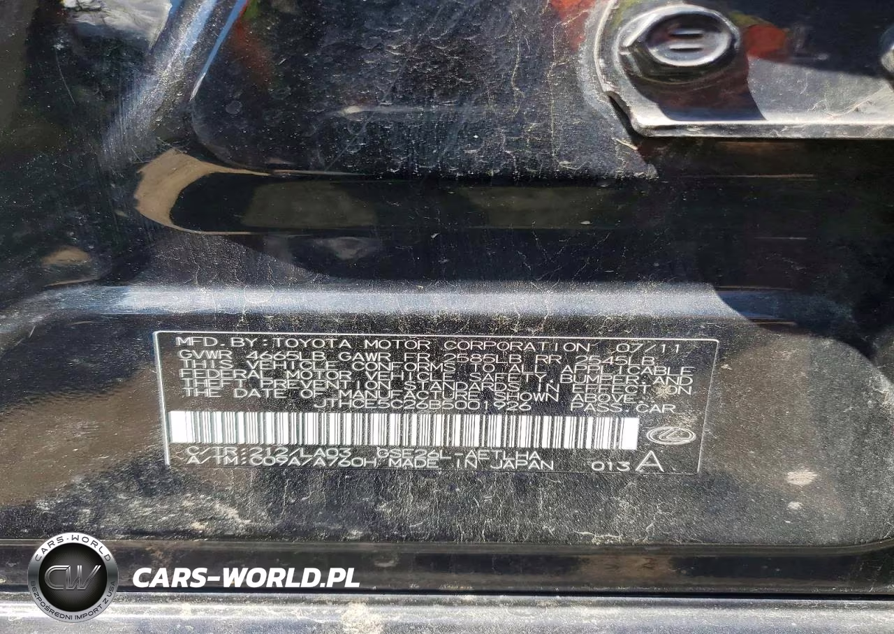 2011 Lexus Is 350 VIN:JTHCE5C26B5001926 - 12