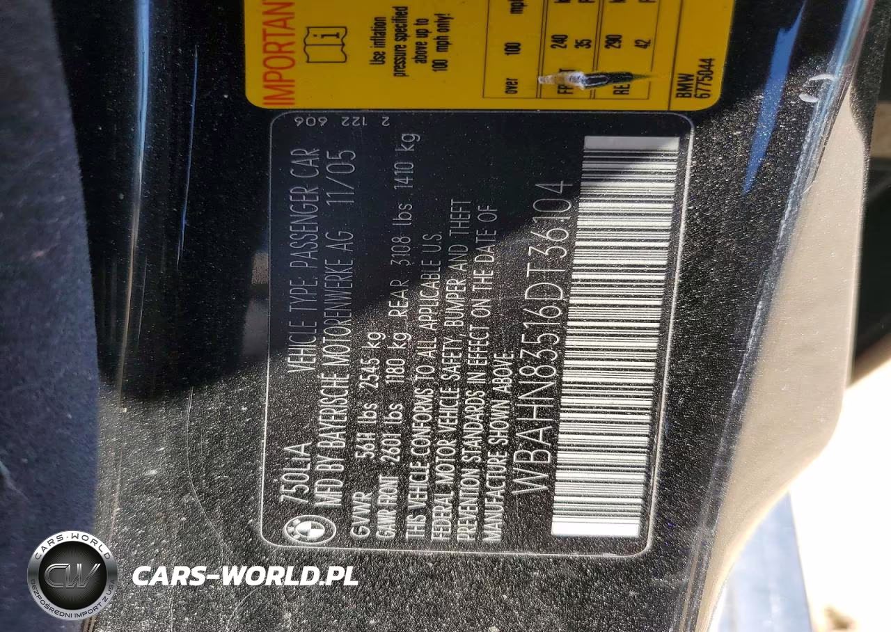 2006 BMW 750 Li VIN:WBAHN83516DT36104 - 12