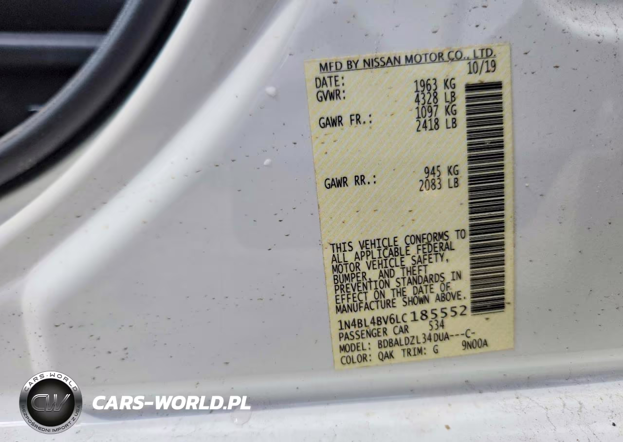 2020 Nissan Altima S VIN:1N4BL4BV6LC185552 - 12