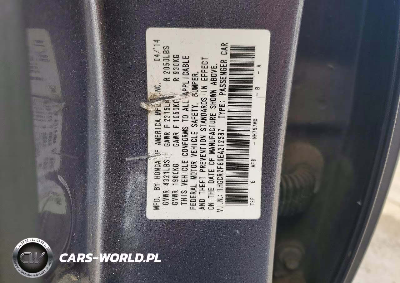 2014 Honda Accord Exl VIN:1HGCR2F80EA212587 - 12