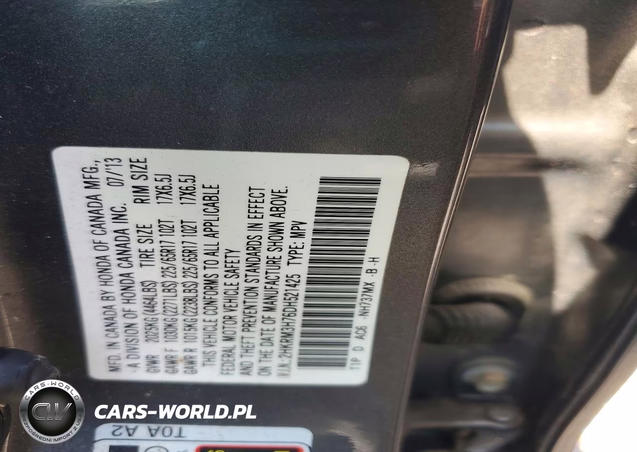2013 Honda Cr-V Exl VIN:2HKRM3H76DH521425 - 13