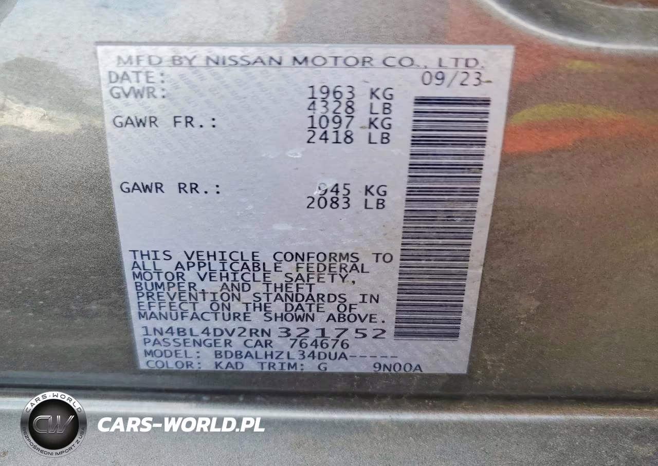 2024 Nissan Altima Sv VIN:1N4BL4DV2RN321752 - 12