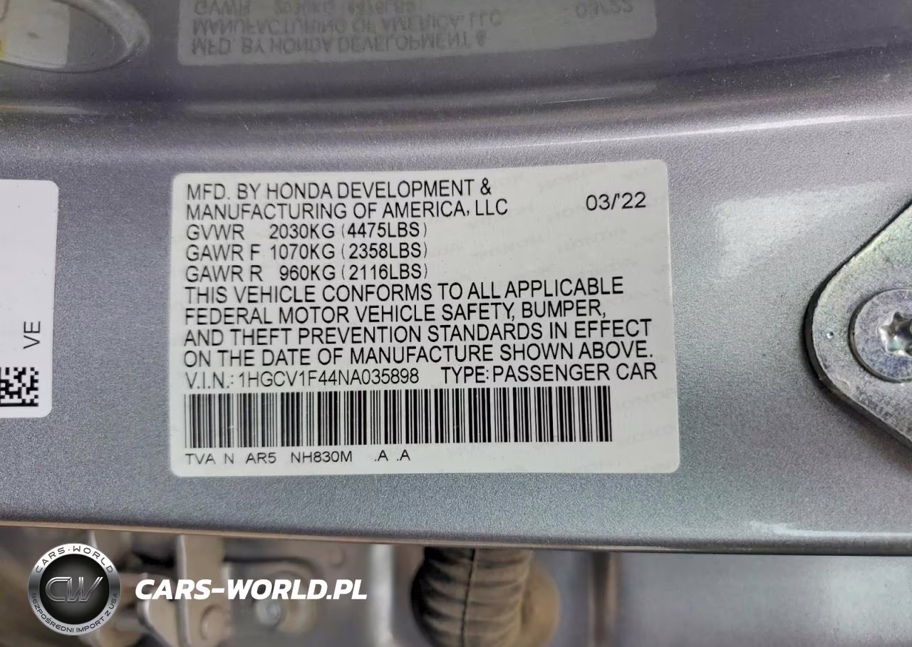 2022 Honda Accord Sport Se VIN:1HGCV1F44NA035898 - 12