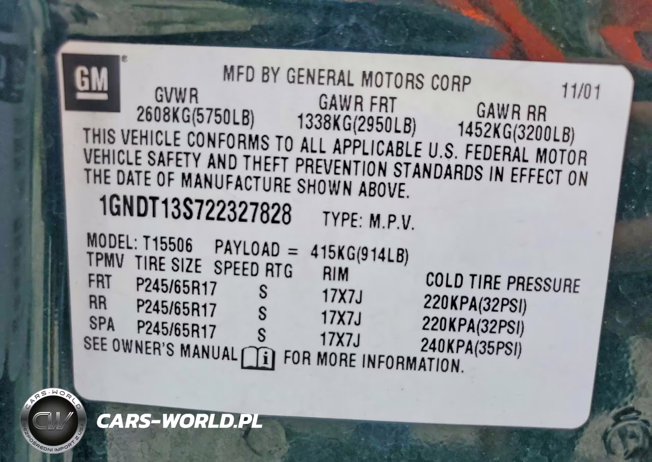 2002 Chevrolet Trailblazer VIN:1GNDT13S722327828 - 13