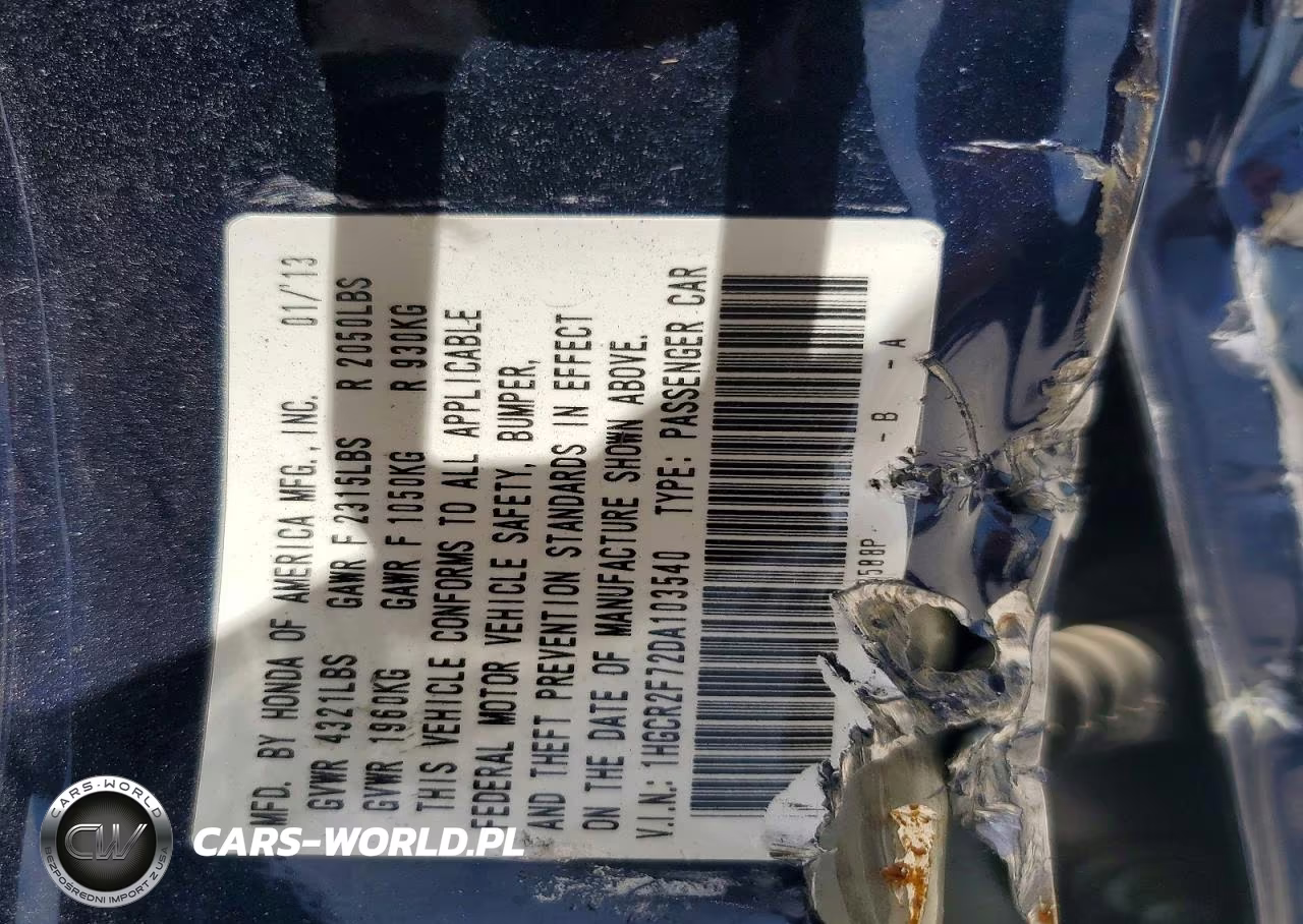2013 Honda Accord Ex VIN:1HGCR2F72DA103540 - 12