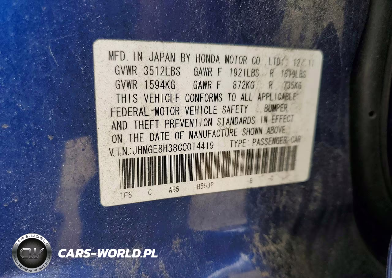 2012 Honda Fit VIN:JHMGE8H38CC014419 - 12