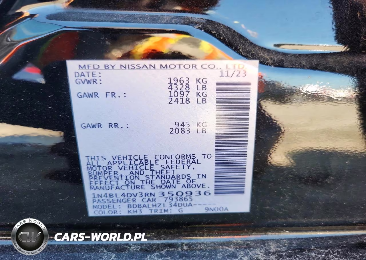 2024 Nissan Altima Sv VIN:1N4BL4DV3RN350936 - 12