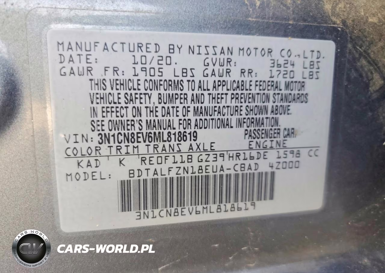 2021 Nissan Versa Sv VIN:3N1CN8EV6ML818619 - 12