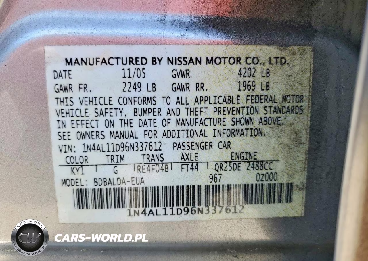 2006 Nissan Altima 2.5 VIN:1N4AL11D96N337612 - 12