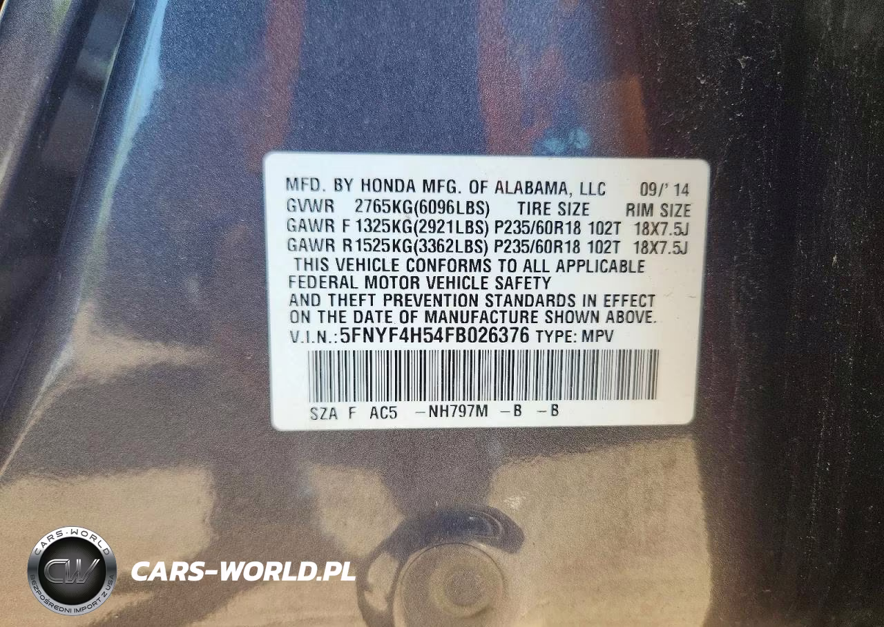 2015 Honda Pilot Exl VIN:5FNYF4H54FB026376 - 13