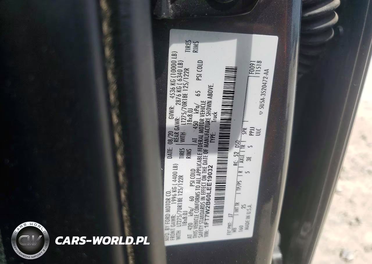 2020 Ford F250 Super Duty VIN:1FT7W2B60LEE19032 - 12