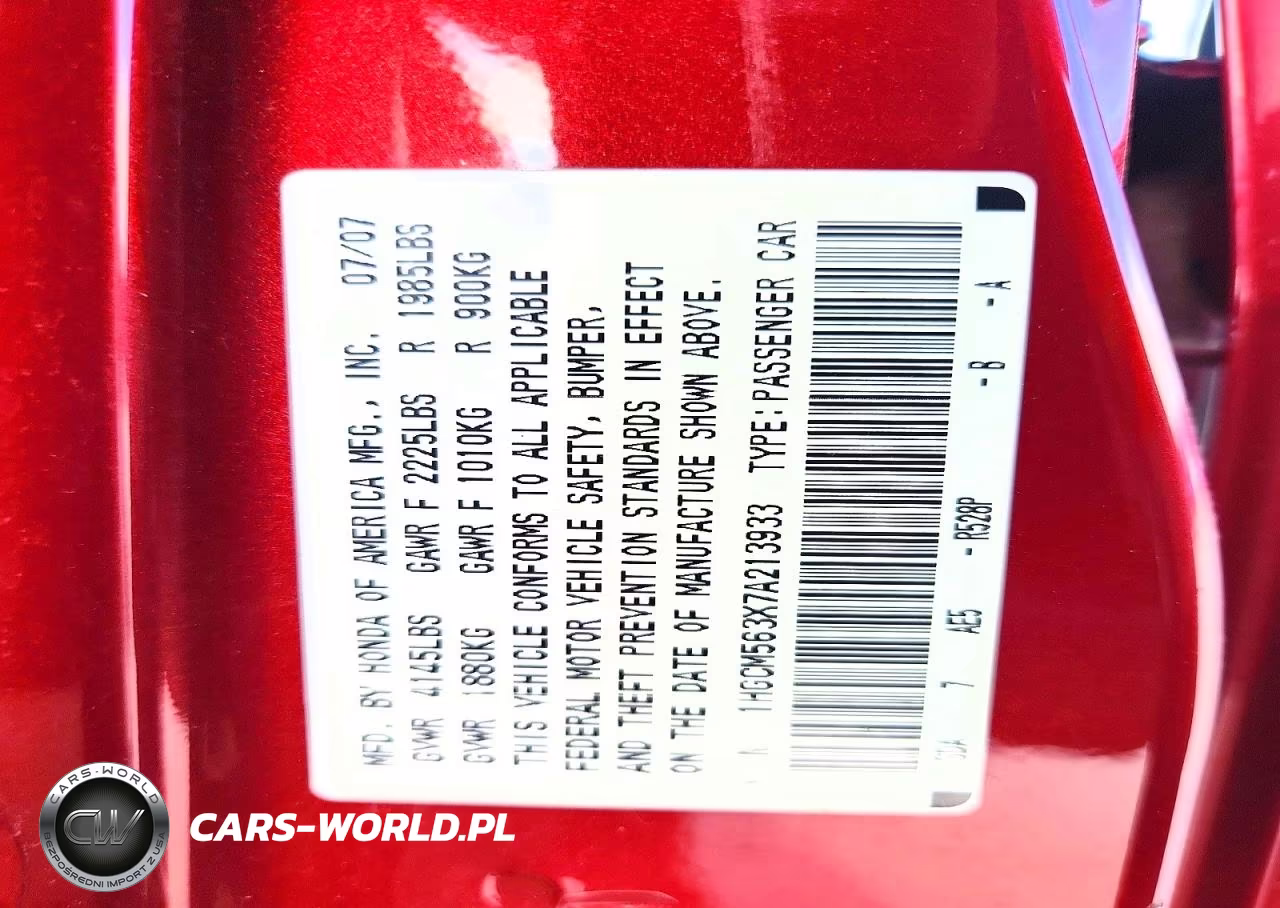 2007 Honda Accord Se VIN:1HGCM563X7A213933 - 13