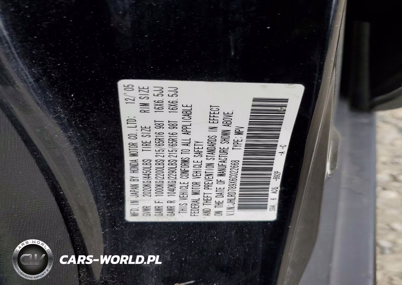 2006 Honda Cr-V Se VIN:JHLRD789X6C022668 - 13