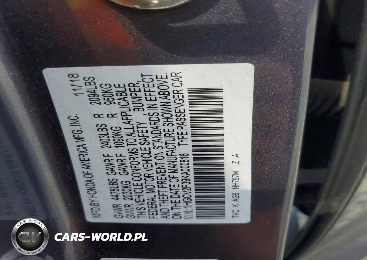 2019 Honda Accord Sport VIN:1HGCV2F39KA000816 - 12
