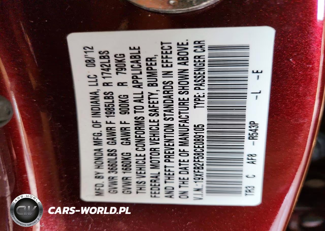 2012 Honda Civic Lx VIN:19XFB2F58CE089105 - 12
