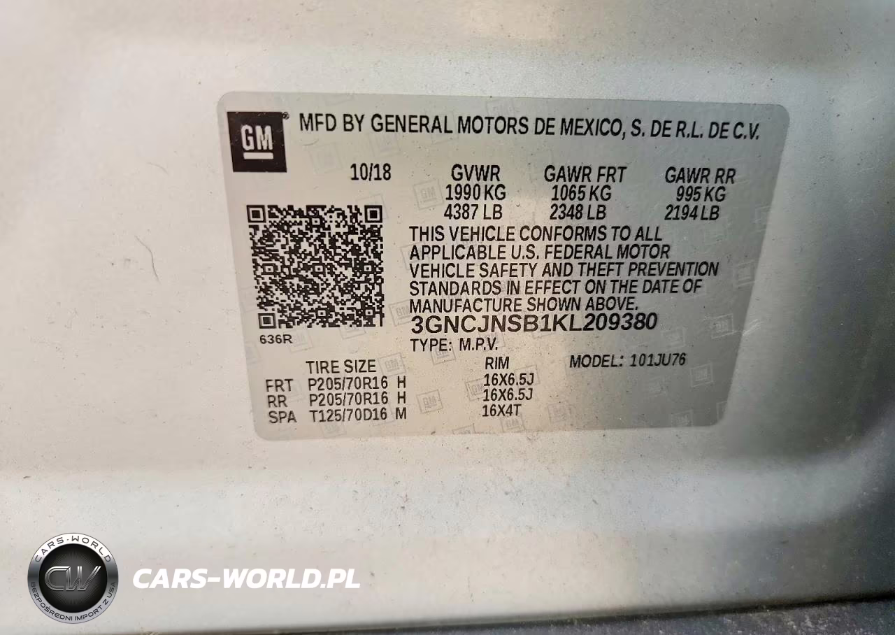 2019 Chevrolet Trax Ls VIN:3GNCJNSB1KL209380 - 12