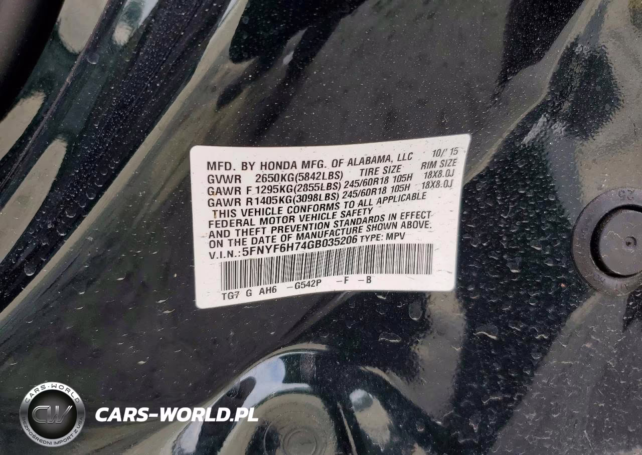 2016 Honda Pilot Exln VIN:5FNYF6H74GB035206 - 12
